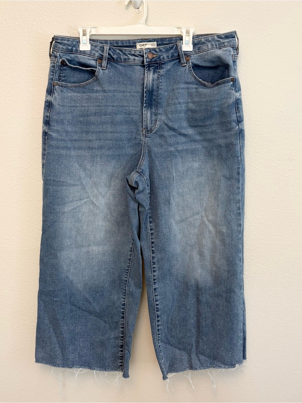 OAT New York Womens Blue Wide Leg Raw Hem High Rise Jeans Crop Size 18W